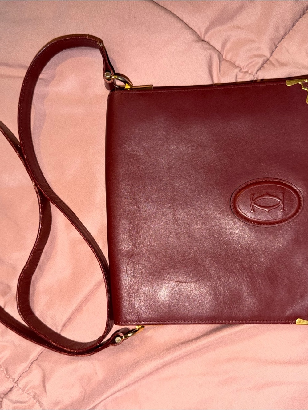 Vintage Cartier Leather Crossbody Bag - Burgundy